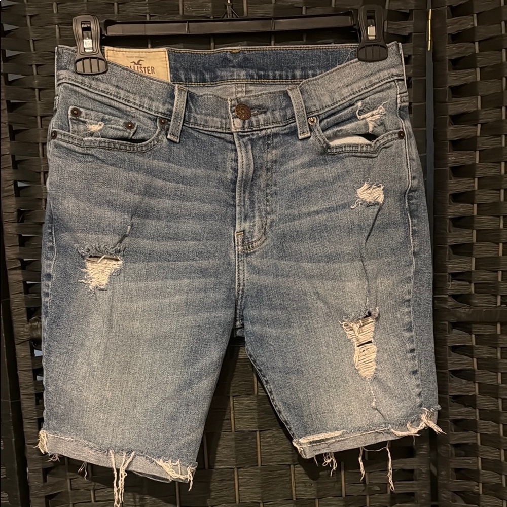 Hollister Light Blue Distressed Denim Men's Shorts